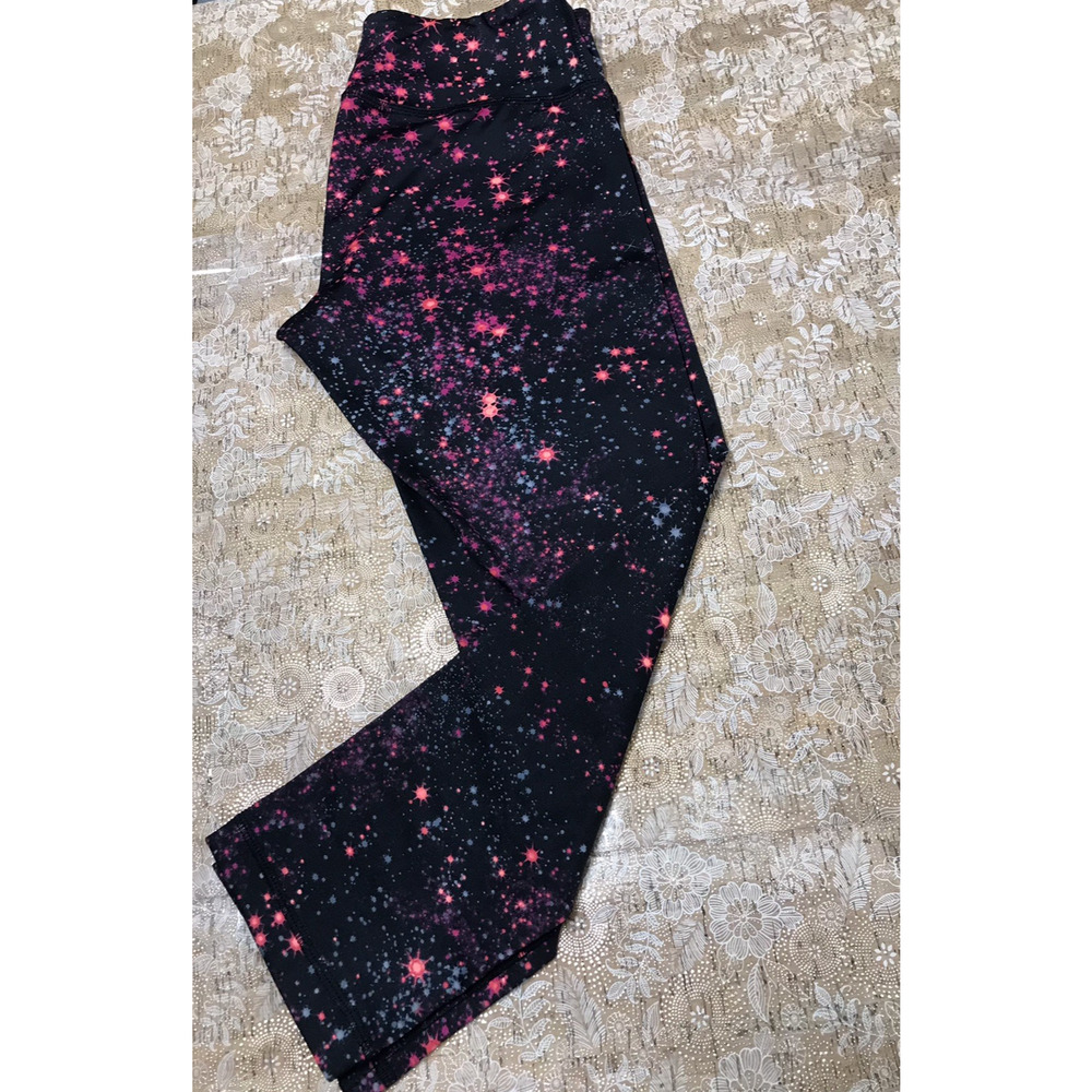 RBX Pink Blue Black Athletic Leggings Pants Yoga Gym Running Capris Sz M Galaxy